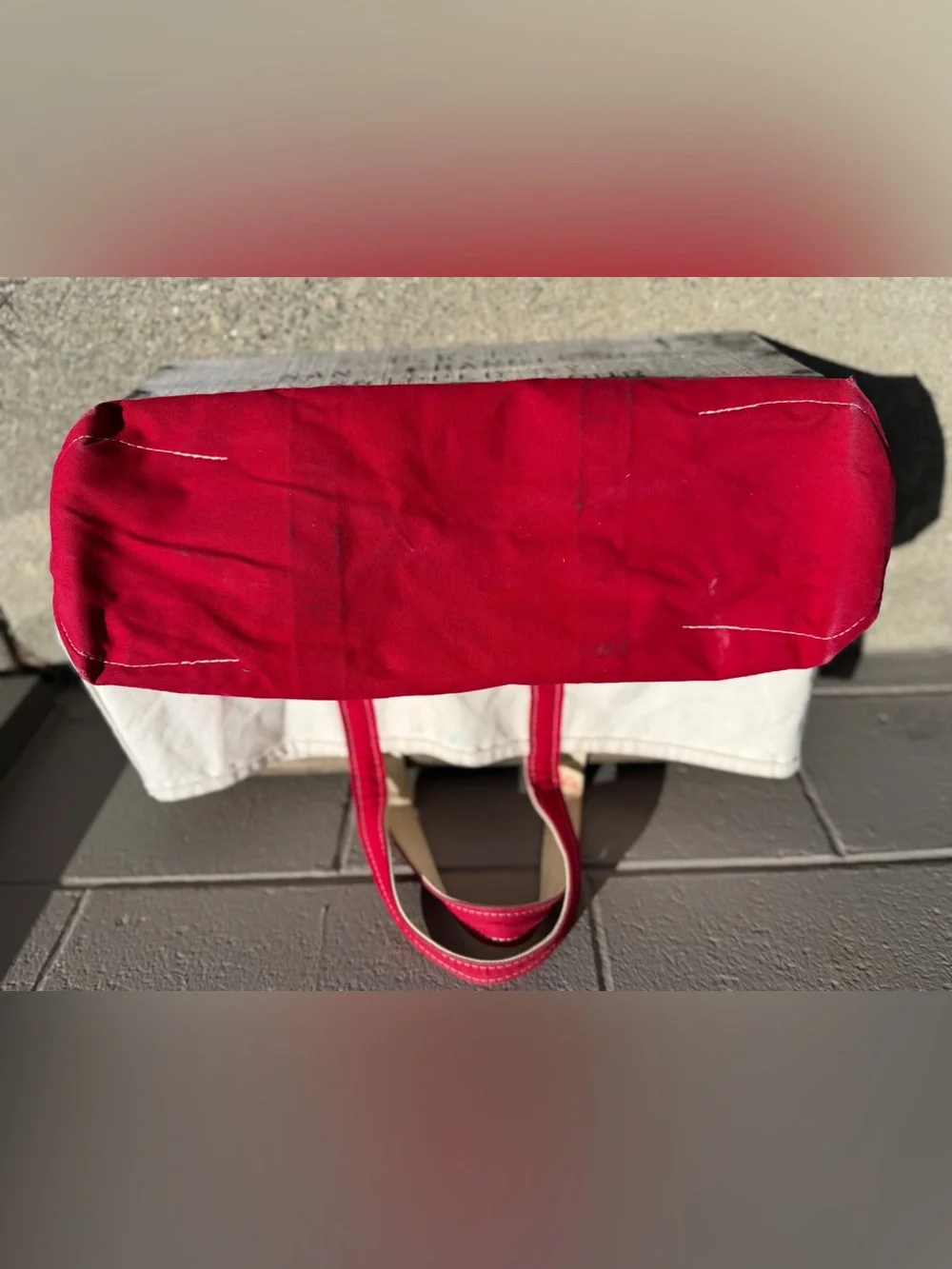 Vintage LL BEAN Boat and Tote Large Bag - Ivory & Red -